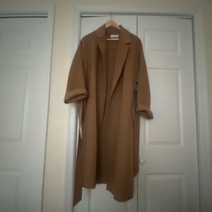 Mango Tan Robe-Tie Belted Tan Trench Coat with Wool